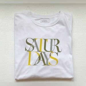SATURDAYS NYC TYPOGRAPHIC SHORT SLEEVE LOGO GRAPHIC TEE LARGE WHITE